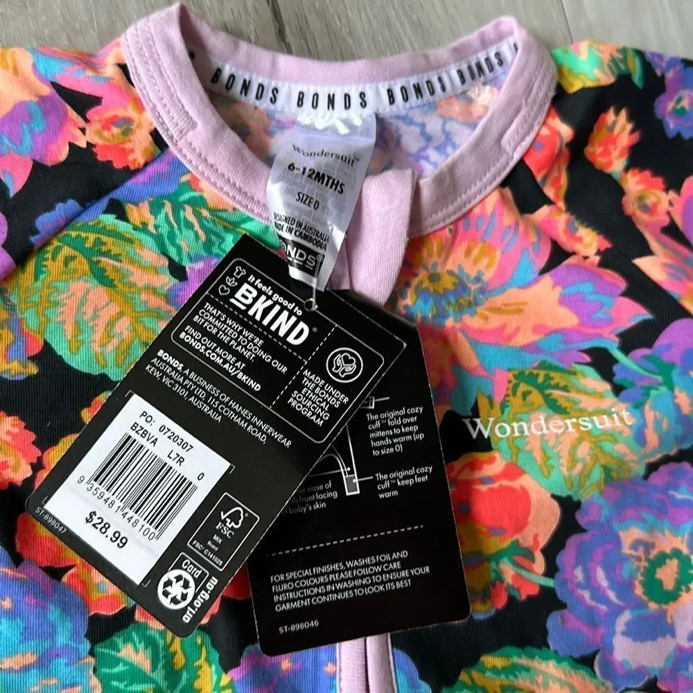 Bonds Zip‎ Wondersuit - Bright Floral 6-12 Months Nwt